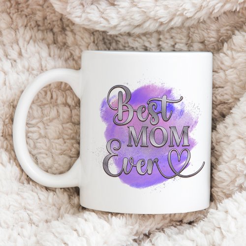 Best Mom Ever Purple  Silver Glitter Typography Coffee Mug