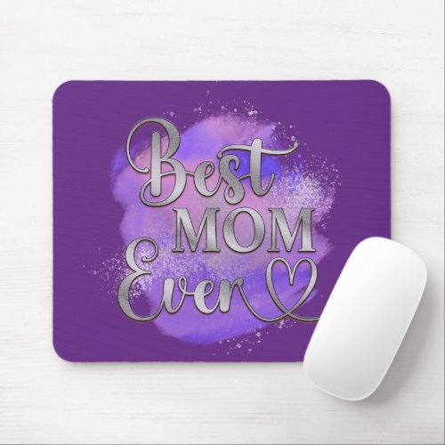 Best Mom Ever Purple  Silver Glitter Typography Mouse Pad
