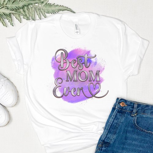 Best Mom Ever Purple  Silver Glitter Typography T_Shirt