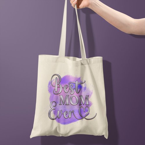 Best Mom Ever Purple  Silver Glitter Typography Tote Bag
