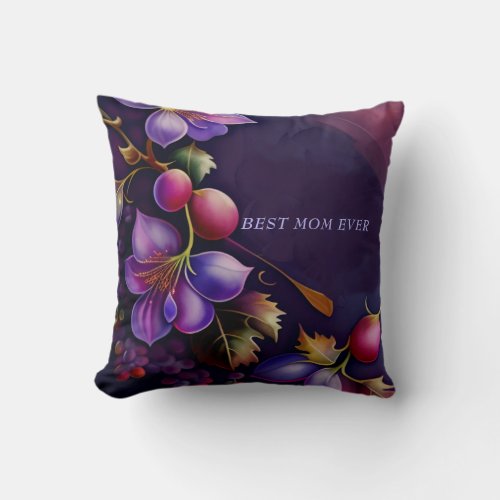 Best Mom Ever Purple watercolor Grape Vine  Throw Pillow