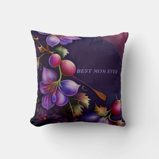 Best Mom Ever Purple watercolor Grape Vine  Throw Pillow (Front)