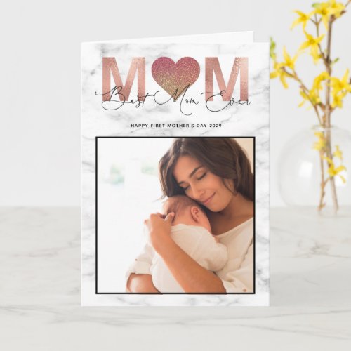 Best Mom Ever Quote Mothers Day 2 Photo Rose Gold Card