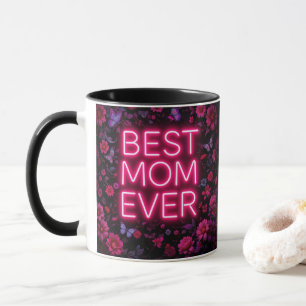 Best Mom Ever Quote Pink Flowers and Butterflies Mug