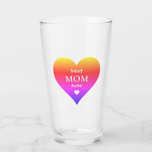 Best Mom Ever Rainbow Heart Glass