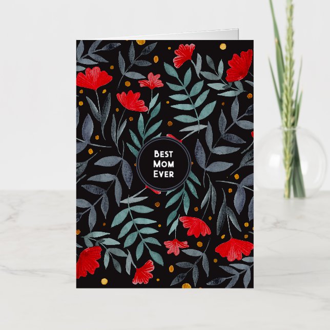 Best mom ever red flowers magical garden foil holiday card (Front)