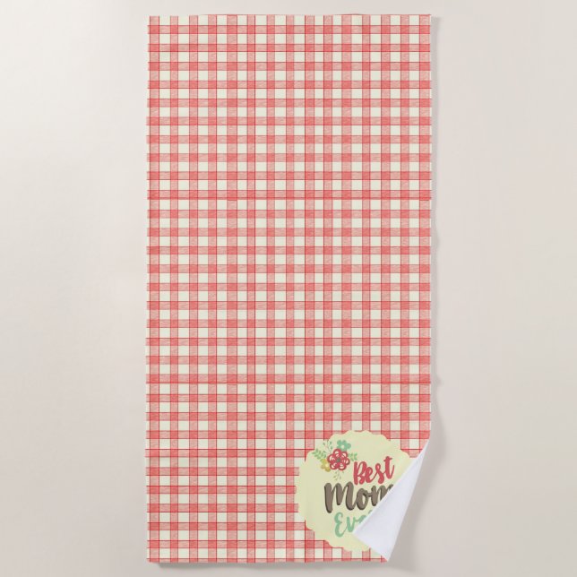 "Best Mom Ever" Red Gingham Towel Set options (Front)