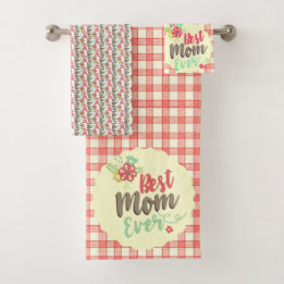 "Best Mom Ever" Red Gingham Towel Set options