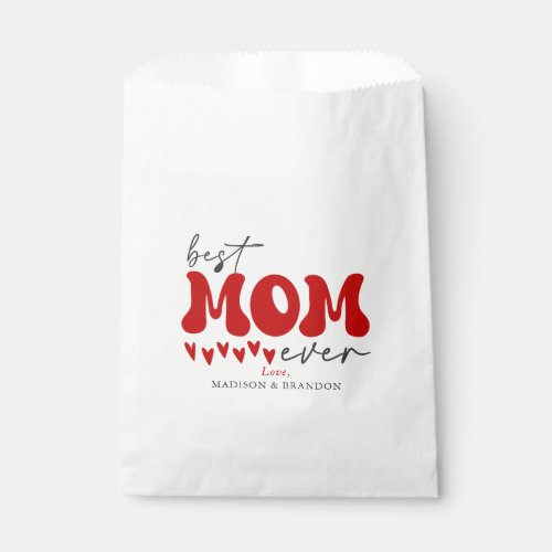 Best Mom Ever Red Gray Typography Cute Hearts Favor Bag