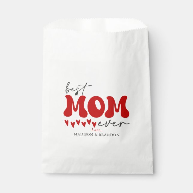 Best Mom Ever Red Gray Typography Cute Hearts Favor Bag (Front)