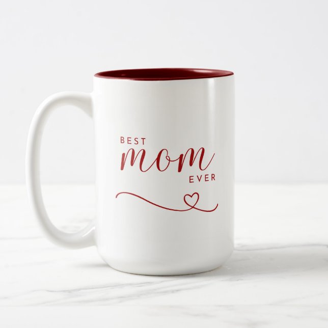 Best Mom ever red heart elegant Two-Tone Coffee Mug (Left)