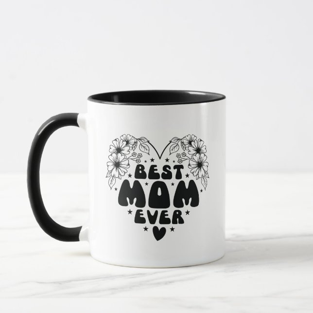 Best Mom Ever Retro Floral Black Mother's Day Mug (Left)