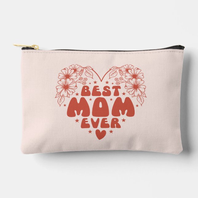 Best Mom Ever Retro Floral Red Mother's Day Accessory Pouch (Front)