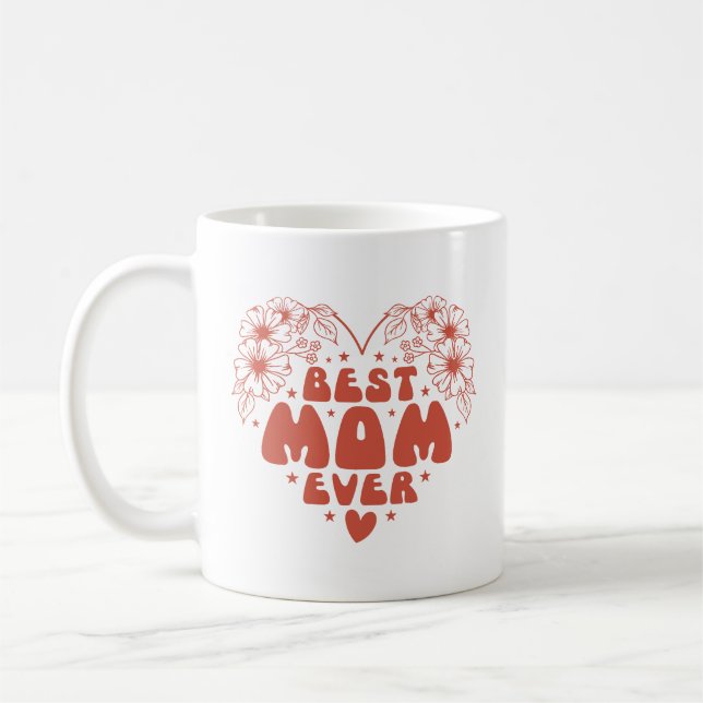 Best Mom Ever Retro Floral Red Mother's Day Mug (Left)