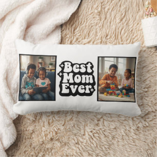 Best Mom Ever Retro Groovy 2 Photo Keepsake Lumbar Pillow