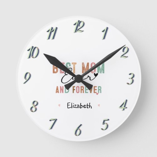 Best Mom Ever  Retro Script Groovy Mothers day  Round Clock