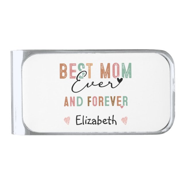 Best Mom Ever  Retro Script Groovy Mother's day  Silver Finish Money Clip (Front)