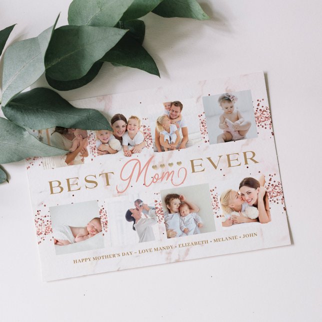 Best Mom Ever Rose Glitter 8 Photo Collage Card (Best Mom Ever Rose Glitter 8 Photo Collage Card)