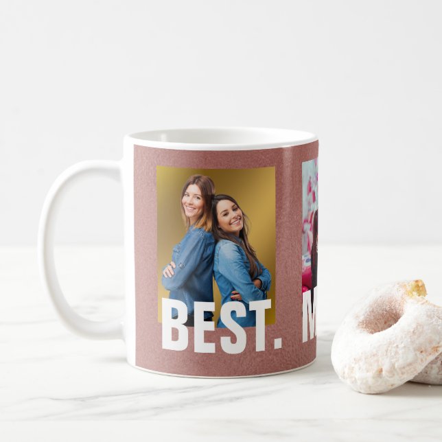 Best Mom Ever Rose Gold Family Photo Collage Coffee Mug (With Donut)