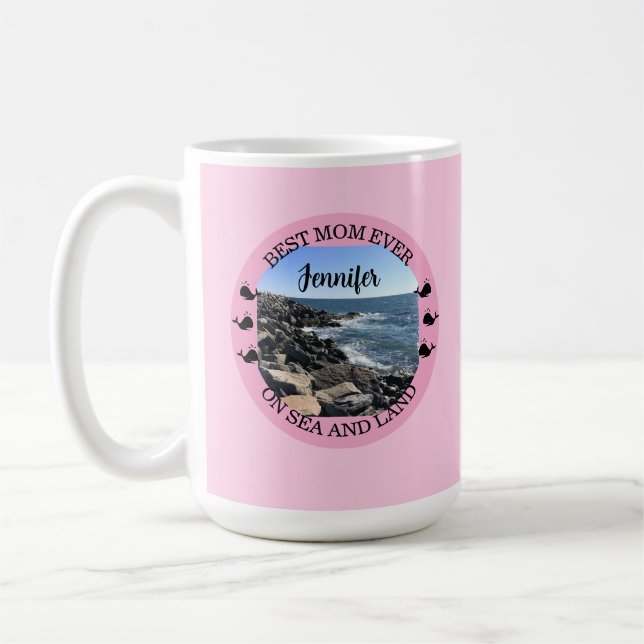 Best Mom Ever Round Photo of Atlantic Ocean Pink Coffee Mug (Left)
