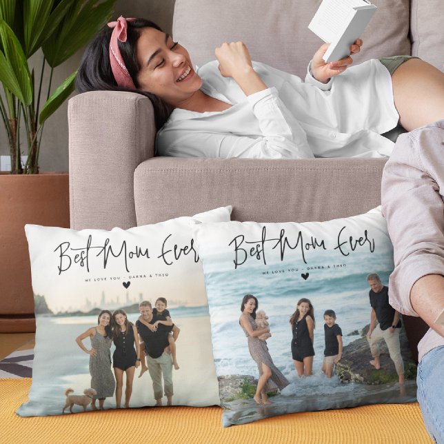 Best Mom Ever Script 2x Photo Throw Pillow (Creator Uploaded)