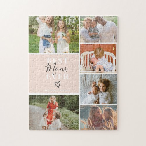 Best mom ever script 6 photo collage grid jigsaw puzzle