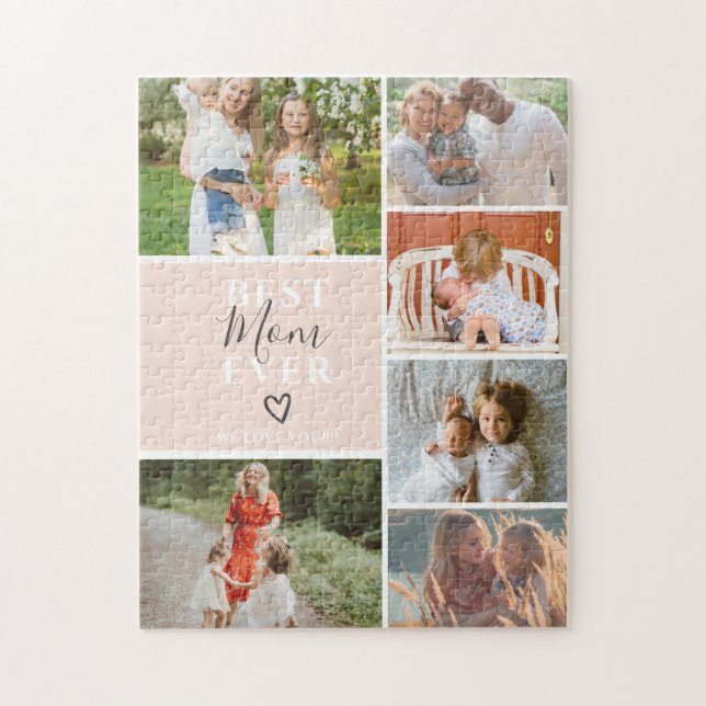 Best mom ever script 6 photo collage grid jigsaw puzzle (Vertical)