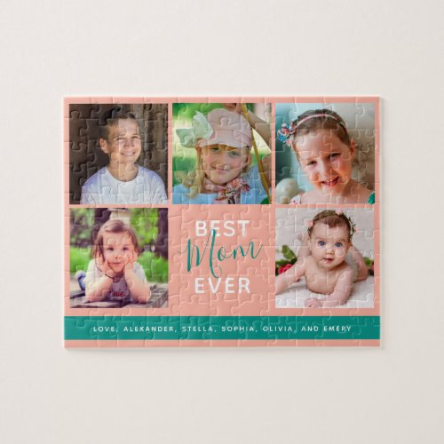 Best Mom Ever Script Family Photo Collage Jigsaw Puzzle