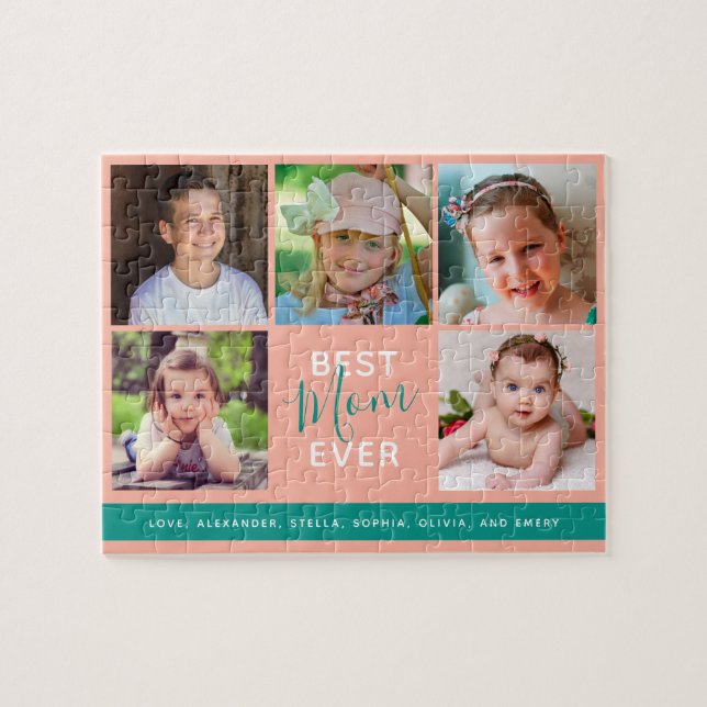 Best Mom Ever Script Family Photo Collage Jigsaw Puzzle (Horizontal)
