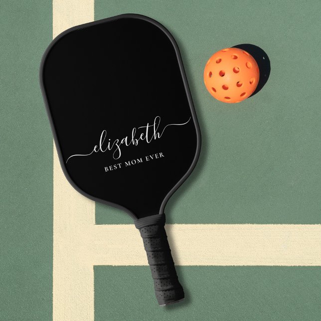 Best Mom Ever Script Monogram Black Pickleball Paddle (Creator Uploaded)