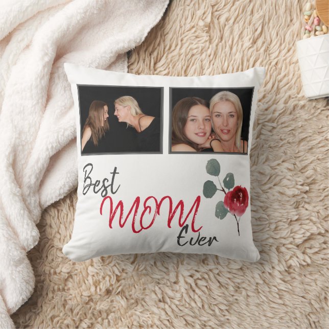 Best Mom Ever Script Mother Photo Collage Throw Pillow (Blanket)