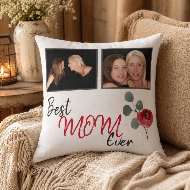 Best Mom Ever Script Mother Photo Collage Throw Pillow (Creator Uploaded)