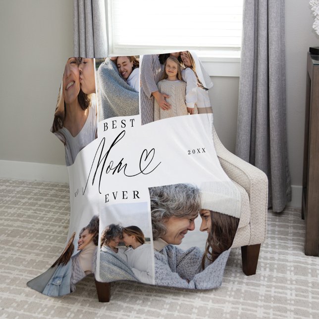 Best Mom Ever Script Mothers Day Photo Collage Fleece Blanket (Best Mom Ever Script Mothers Day Photo Collage Fleece Blanket)