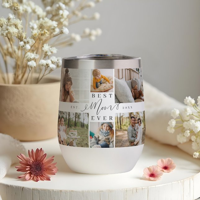 Best Mom Ever Script Mother's Day Photo Collage Thermal Wine Tumbler (Best Mom Ever Script Mother's Day Photo Collage Thermal Wine Tumbler)