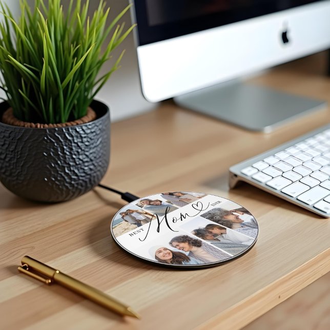 Best Mom Ever Script Mothers Day Photo Collage Wireless Charger (Best Mom Ever Script Mothers Day Photo Collage Wireless Charger)