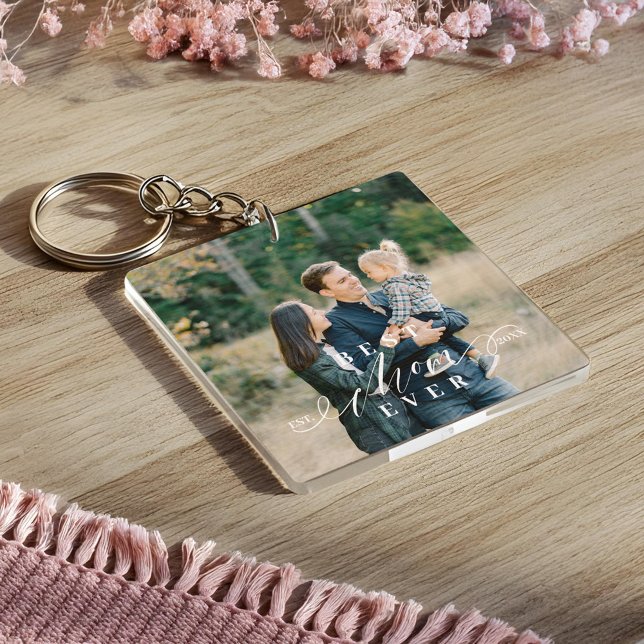 Best Mom Ever Script Mother's Day Photo Keepsake Keychain (Best Mom Ever Script Mother's Day Photo Keepsake Keychain)
