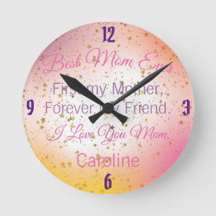 Best Mom Ever Sentimental Quote Modern Mothers Day Round Clock