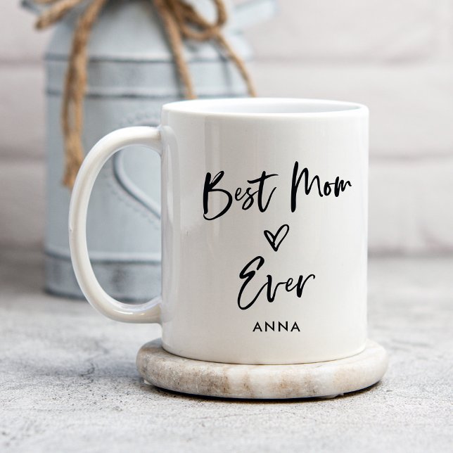 Best Mom Ever | Simple Casual Script and Heart Coffee Mug (Creator Uploaded)