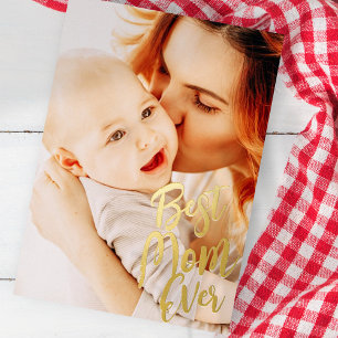 Best Mom Ever Simple Modern Custom Photo Foil Holiday Card