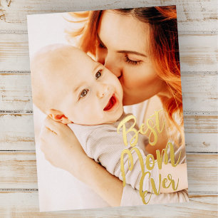 Best Mom Ever Simple Modern Custom Photo Foil Holiday Postcard