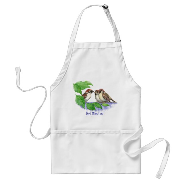 Best Mom Ever Sparrow, Cute Bird Family Adult Apron (Front)