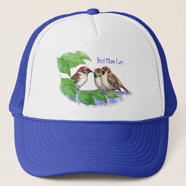 Best Mom Ever Sparrow, Cute Bird Family Trucker Hat (Front)