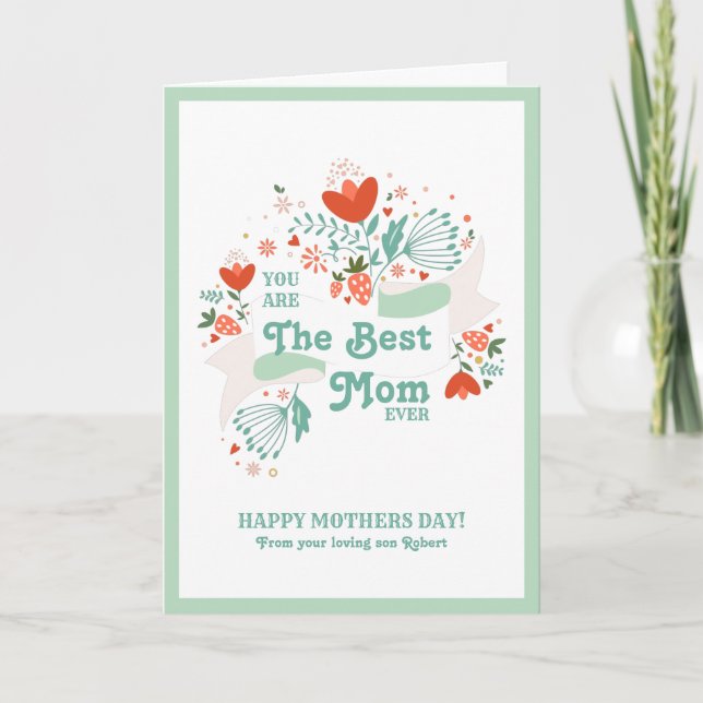 Best Mom Ever, Spring Flowers Wreath Card (Front)