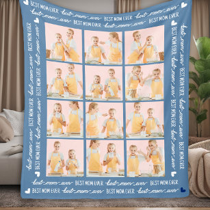 Best MOM Ever Stylis 6 Photo Collage Mother's Day  Fleece Blanket