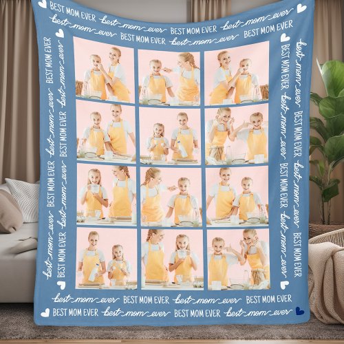Best MOM Ever Stylis 6 Photo Collage Mothers Day  Fleece Blanket