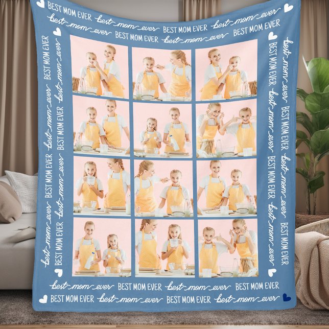 Best MOM Ever Stylis 6 Photo Collage Mother's Day  Fleece Blanket (Creator Uploaded)