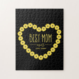 Best Mom Ever Sunflower Heart Custom Name Mom Tote Jigsaw Puzzle