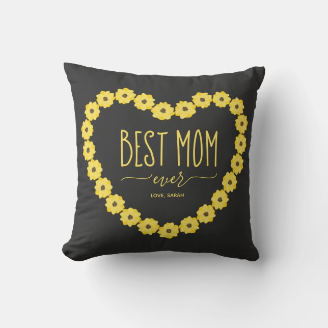 Best Mom Ever Sunflower Heart Personalized Name  Throw Pillow (Front)