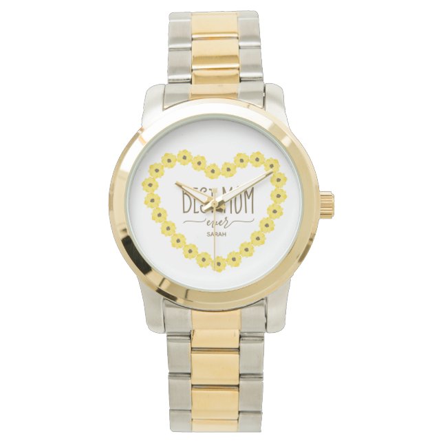 Best Mom Ever Sunflower Heart Personalized Name Wa Watch (Front)
