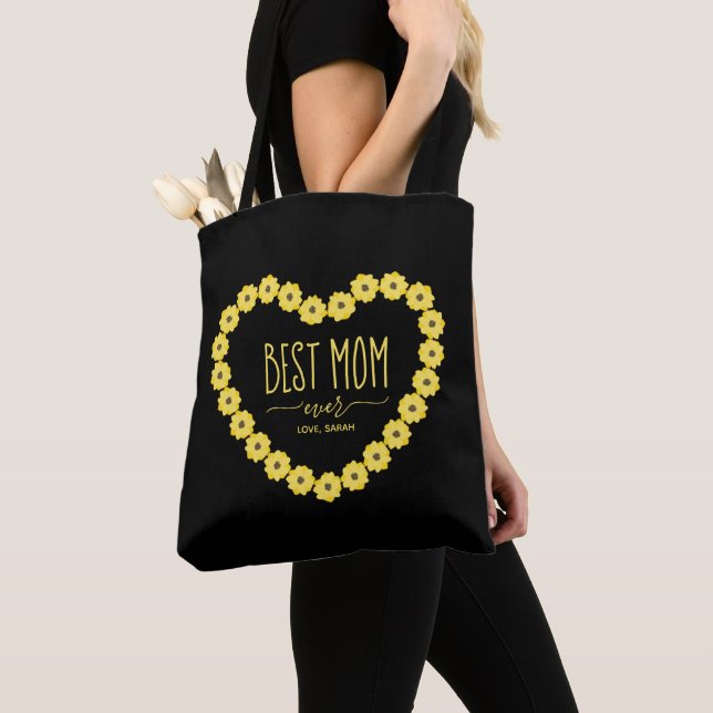 Best Mom Ever Sunflower Heart Wreath Personalized Tote Bag (Close Up)